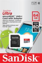 Купить Карты памяти Карта памяти MicroSD 64Gb Sandisk Ultra Android 80MB/s (Class 10) + переходникSD SDSQUNC-064G-GN6MA