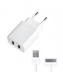 Купить СЗУ Deppa 2 USB 2.1 A + кабель 30pin для Apple, белый. 11302