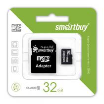Купить Карта памяти MicroSD 32GB  Smart Buy Сlass 10 +SD адаптер