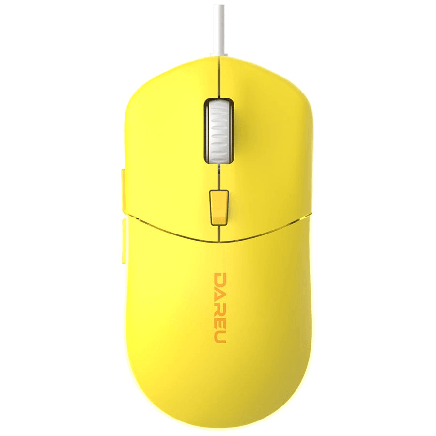 Купить Мышь проводная Dareu LM121 Yellow (желтый), DPI 800/1600/2400/6400, тихий щелчок, подсветка RGB, размер 116x35x60мм, 1,8м