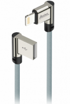 Купить Кабель Partner USB 2.0 - угловой Apple с разъемом 8pin, тканевая оплетка 1м серый