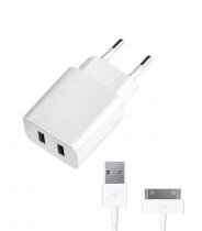 Купить СЗУ Deppa 2 USB 2.1 A + кабель 30pin для Apple, белый. 11302