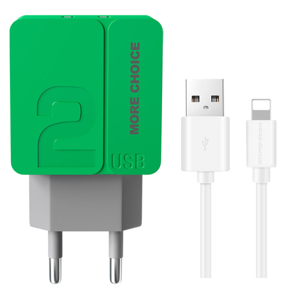 Купить СЗУ 2USB 2.4A для Lightning 8-pin More choice NC46i 1м (Green)